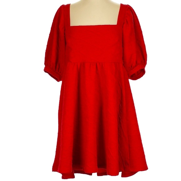 NWT FREE PEOPLE Red Violet Puff Sleeve Tie Back Mini Dress Size Small - Picture 3 of 5